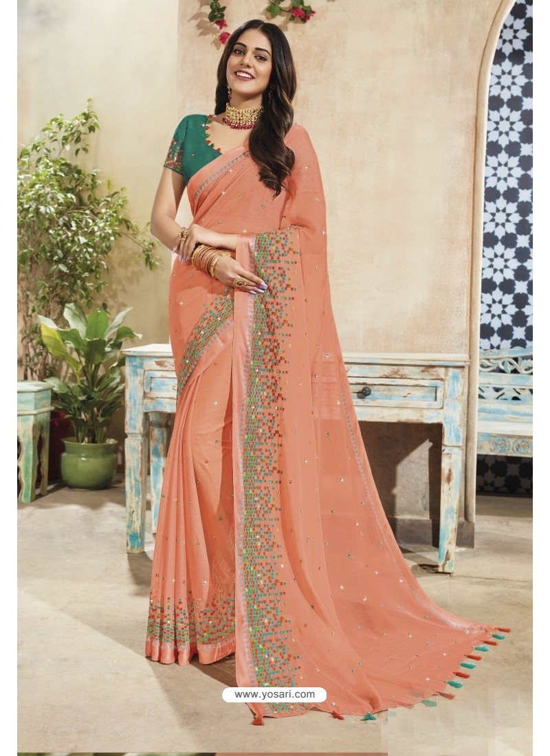 Buy Peach Chanderi Silk Party Wear Saree | Party Wear Sarees