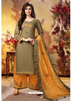 Mehendi And Yellow Readymade Party Wear Rayon Plazzo Suit