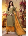 Mehendi And Yellow Readymade Party Wear Rayon Plazzo Suit