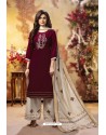 Maroon And Off White Readymade Party Wear Rayon Plazzo Suit