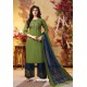 Forest Green And Blue Readymade Party Wear Rayon Plazzo Suit