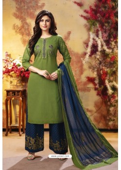 Forest Green And Blue Readymade Party Wear Rayon Plazzo Suit