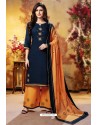 Navy Blue And Orange Readymade Party Wear Rayon Plazzo Suit