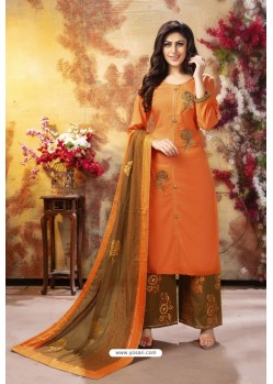 Orange And Copper Readymade Party Wear Rayon Plazzo Suit