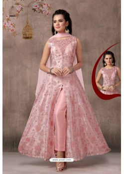 Pink Party Wear Organza Beads Indo Western Suit
