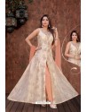 Off White And Peach Party Wear Organza Beads Indo Western Suit