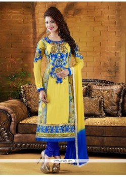 Charismatic Yellow And Blue Georgette Churidar Salwar Suit