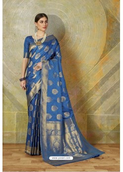 Dark Blue Classic Heavy Weaving Slik Designer Saree