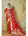 Red Classic Heavy Weaving Slik Designer Saree