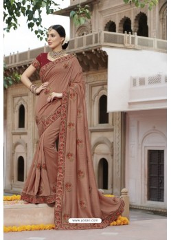 Light Brown Silk Party Wear Designer Saree