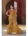 Mustard Tussar Silk Party Wear Designer Saree