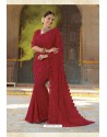 Red Chiffon Party Wear Designer Saree