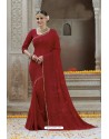 Perfect Red Chiffon Party Wear Designer Saree