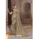 Beige Tussar Silk Party Wear Designer Saree