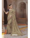 Beige Tussar Silk Party Wear Designer Saree