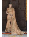 Peach Tussar Silk Party Wear Designer Saree