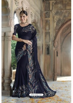 Navy Blue Georgette Party Wear Designer Saree