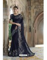 Navy Blue Georgette Party Wear Designer Saree