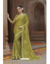 Olive Green Chiffon Party Wear Designer Saree