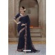 Stylish Navy Georgette Party Wear Designer Saree