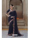 Stylish Navy Georgette Party Wear Designer Saree