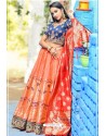 Orange And Navy Designer Banarasi Silk Lehenga Choli