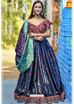 Navy And Maroon Designer Banarasi Silk Lehenga Choli