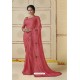 Light Red Embroidered Chiffon Party Wear Saree