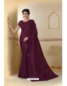 Wine Embroidered Chiffon Party Wear Saree