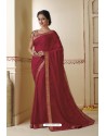 Red Embroidered Chiffon Party Wear Saree