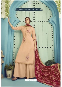 Cream Pure Viscose Maslin Party Wear Palazzo Suit