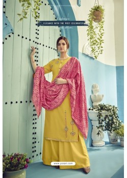 Stylish Yellow Pure Viscose Maslin Party Wear Palazzo Suit