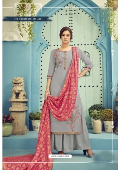 Grey Pure Viscose Maslin Party Wear Palazzo Suit