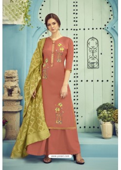 Brown Pure Viscose Maslin Party Wear Palazzo Suit