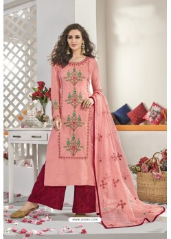 Buy Peach And Maroon Maslin Silk Party Wear Designer Palazzo Suit Palazzo Salwar Suits