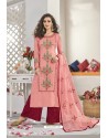 Peach And Maroon Maslin Silk Party Wear Designer Palazzo Suit