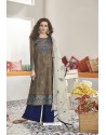 Dark Beige And Blue Maslin Silk Party Wear Designer Palazzo Suit