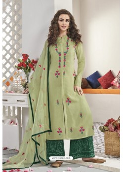 Olive Green Maslin Silk Party Wear Designer Palazzo Suit