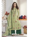 Olive Green Maslin Silk Party Wear Designer Palazzo Suit