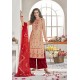 Cream And Red Maslin Silk Party Wear Designer Palazzo Suit