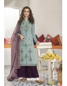 Turquoise And Purple Maslin Silk Party Wear Designer Palazzo Suit