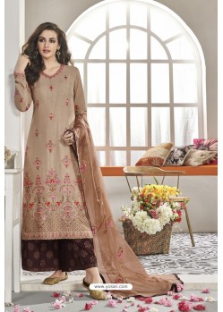 Light Brown And Coffee Maslin Silk Party Wear Designer Palazzo Suit