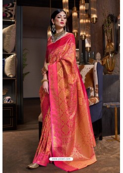 Orange Soft Silk Weaving Party Wear Saree