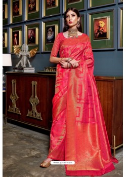 Red Soft Silk Weaving Party Wear Saree