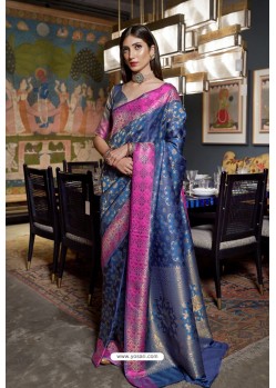 Dark Blue Soft Silk Weaving Party Wear Saree