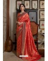 Tomato Red Soft Silk Weaving Party Wear Saree