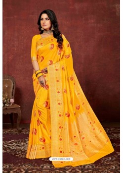 Yellow Designer Dola Silk Party Wear Saree