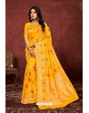 Yellow Designer Dola Silk Party Wear Saree