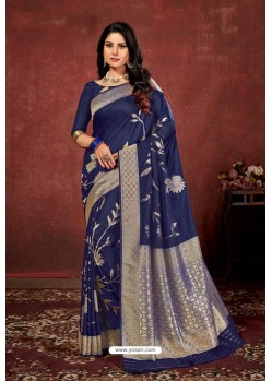 Navy Blue Designer Dola Silk Party Wear Saree