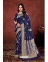 Navy Blue Designer Dola Silk Party Wear Saree